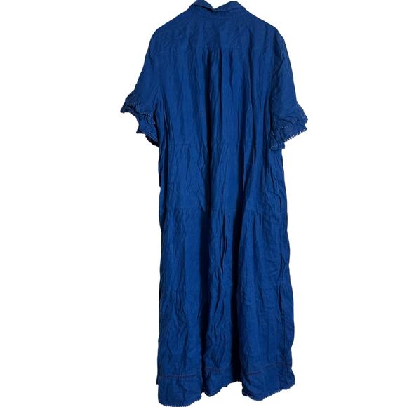 Chico’s Blue Linen Flounce Sleeve Tiered Collared Relaxed Maxi Dress Size 22 - Picture 8 of 10